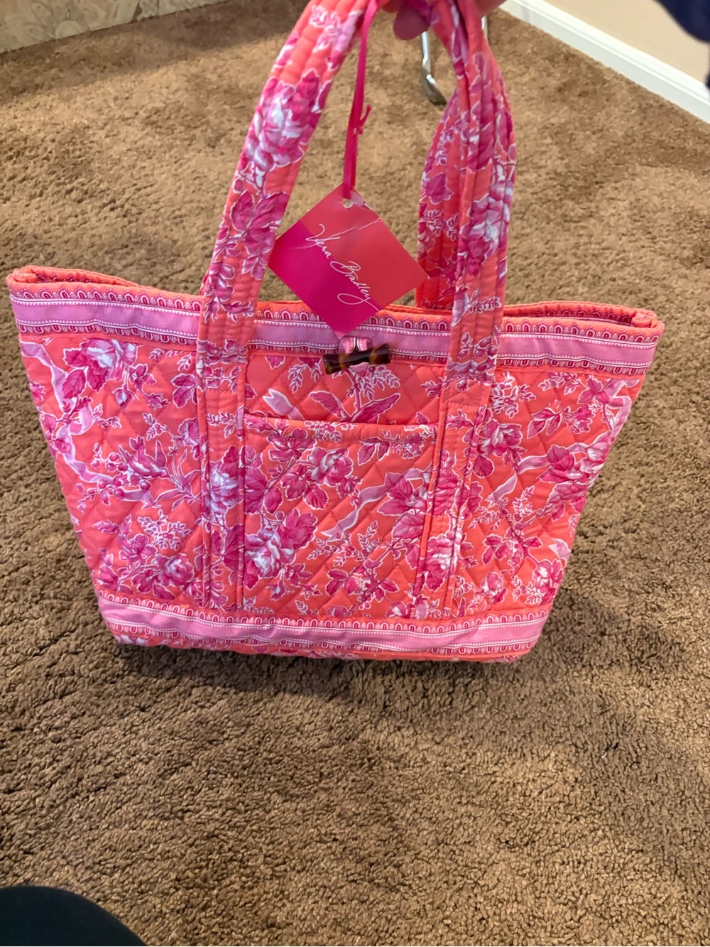 Vera Bradley Coral Pink Floral Quilted Tote